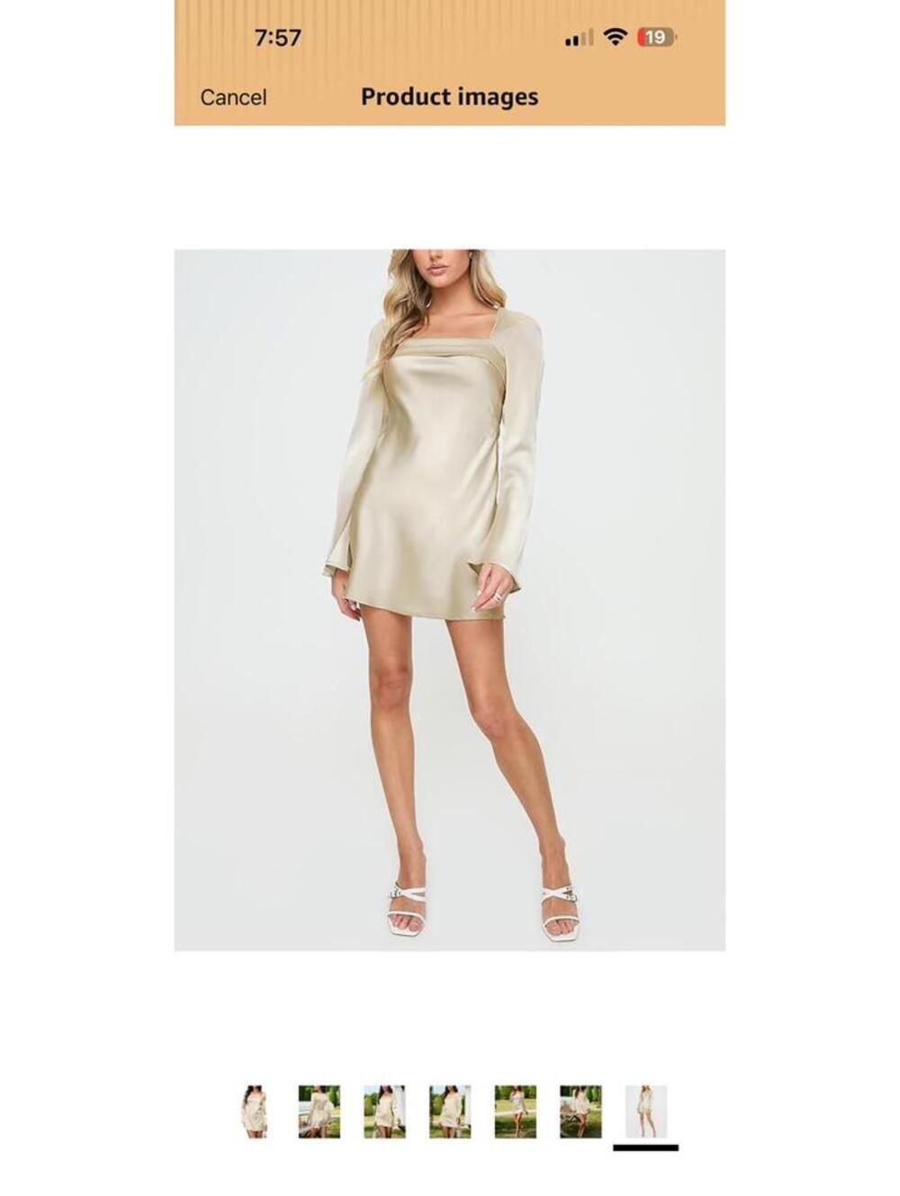 HYPERFIRE Women's Elegant Square Neck Satin Long Sleeve Mini Dress - Picture 3 of 8